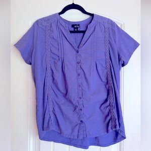 Deep Periwinkle Crochet Accent Cotton Blouse size XL